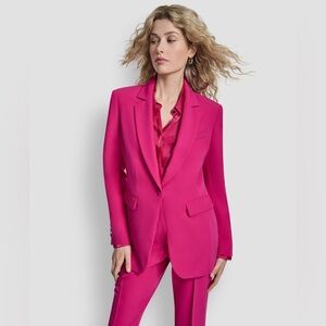 NWT DKNY Women's Collared One-Button Blazer. Fuchsia. Size 10